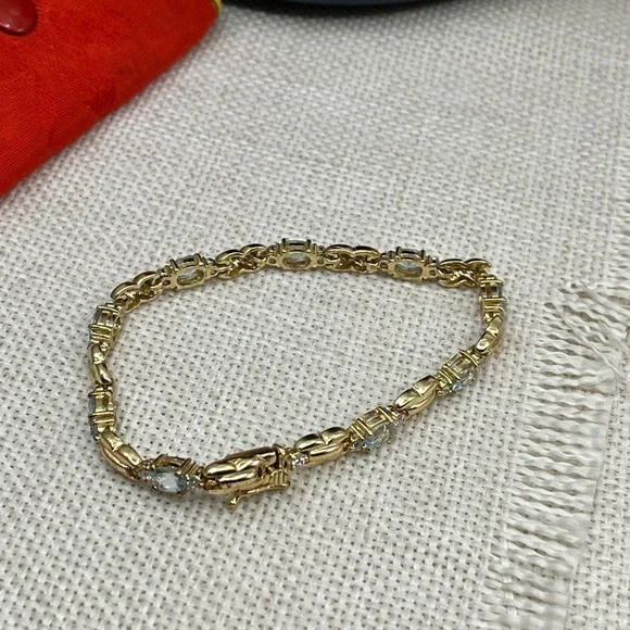 ✨ Vintage Sterling Silver & Gold-Plated Blue Gemstone Bracelet